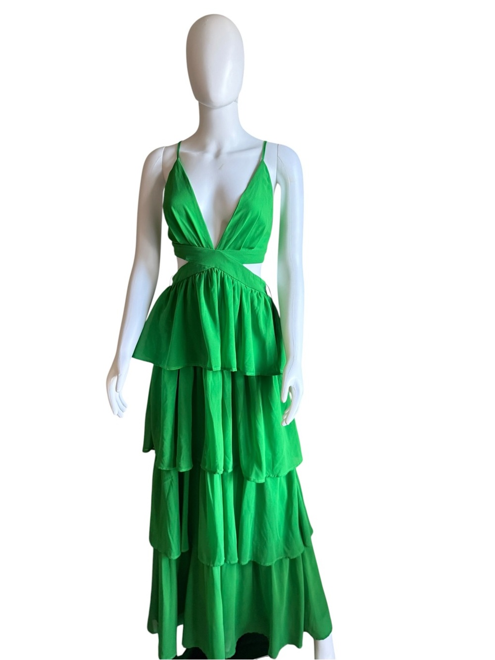 Boho Green Tiered Maxi Dress - Sz L